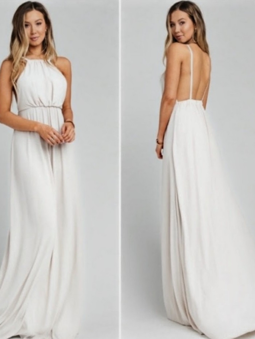 Show Me Your Mumu Backless Spaghetti-Strap Maxi, Flowy, Boho Flowy Dress White